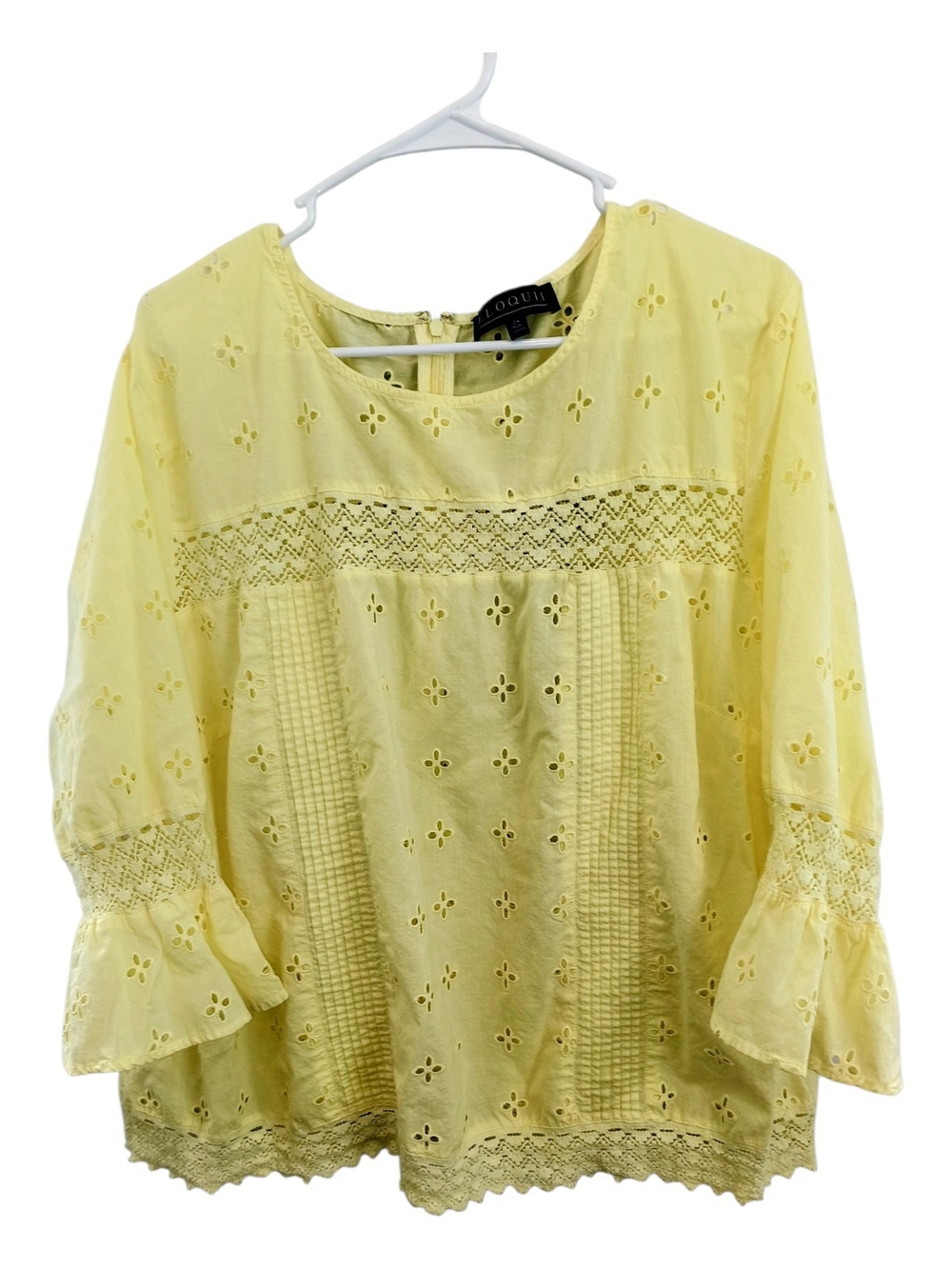 Eloquii Yellow Eyelet Crochet Blouse Size 24. Made In India.